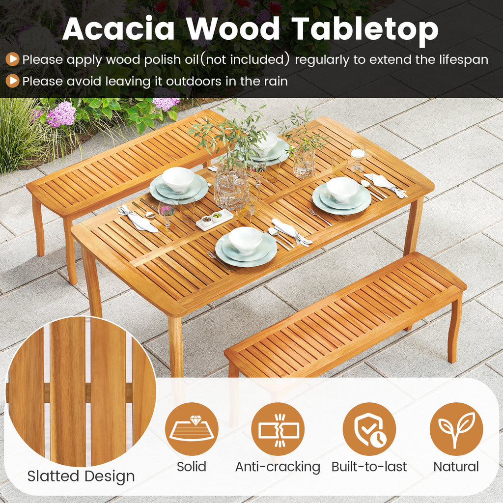 63 inch Outdoor Dining Table with Umbrella Hole Farmhouse Bistro Dinette Furniture