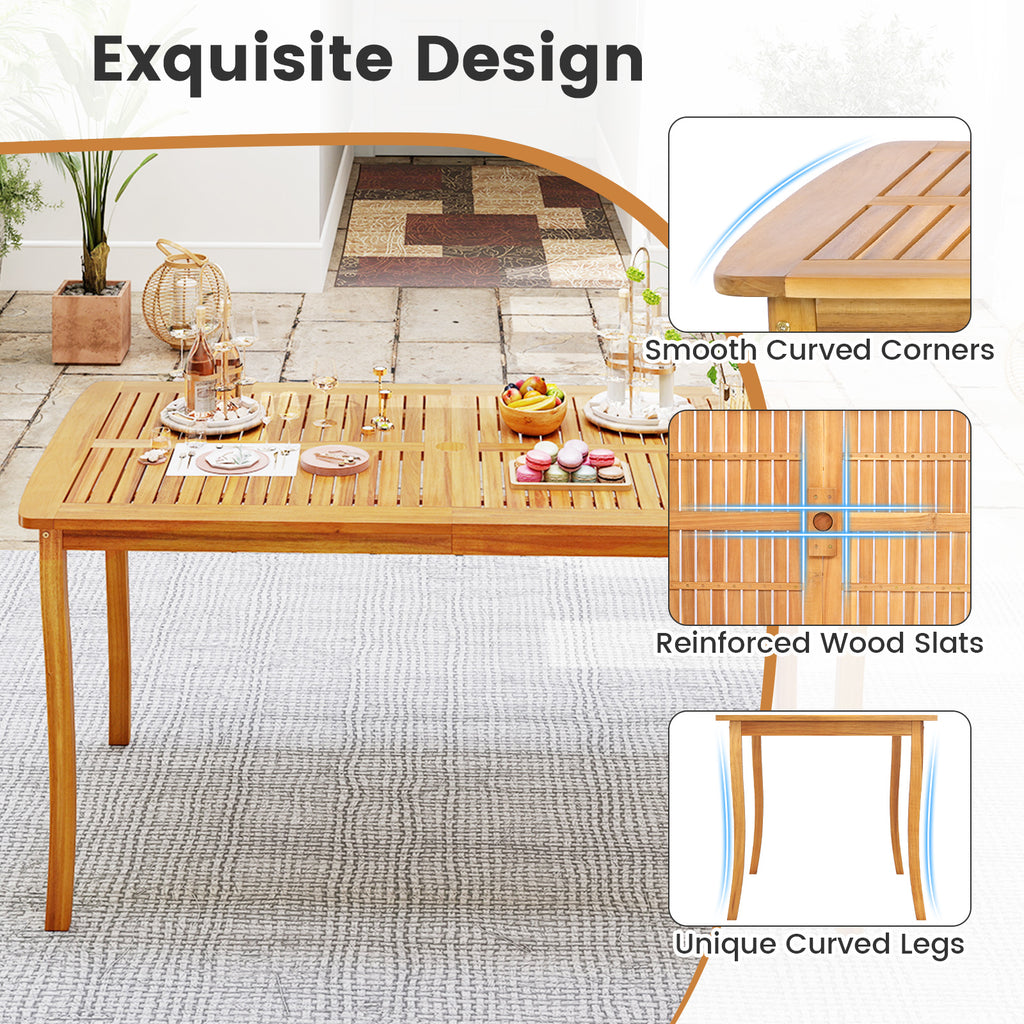 63 inch Outdoor Dining Table with Umbrella Hole Farmhouse Bistro Dinette Furniture