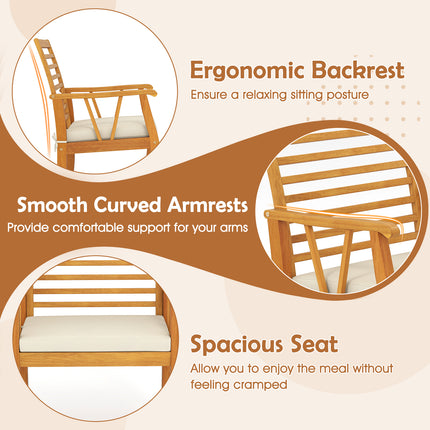 2 Pieces Patio Dining Chairs Outdoor Acacia Wood Armchairs Bistro Conversation Furniture-White