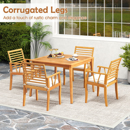 2 Pieces Patio Dining Chairs Outdoor Acacia Wood Armchairs Bistro Conversation Furniture-White