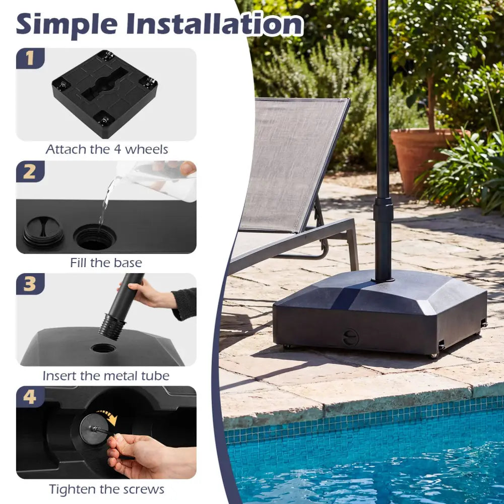 176 LBS Fillable Mobile Umbrella Base with 4 Wheels and 2 Locks-Black - Black - Outdoor Umbrella Bases