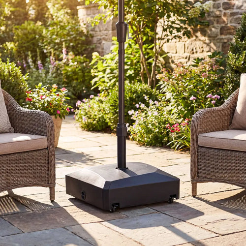 176 LBS Fillable Mobile Umbrella Base with 4 Wheels and 2 Locks-Black - Black - Outdoor Umbrella Bases