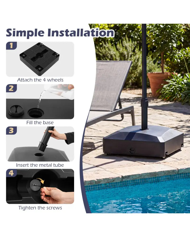 176 LBS Fillable Mobile Umbrella Base with 4 Wheels and 2 Locks-Black - Black - Outdoor Umbrella Bases