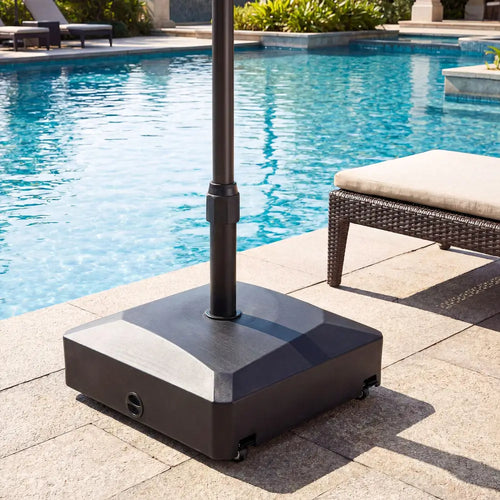 176 LBS Fillable Mobile Umbrella Base with 4 Wheels and 2 Locks-Black - Black - Outdoor Umbrella Bases
