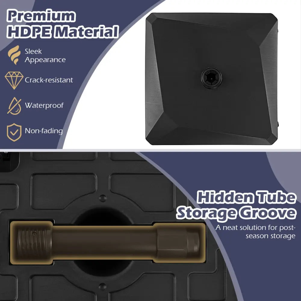 176 LBS Fillable Mobile Umbrella Base with 4 Wheels and 2 Locks-Black - Black - Outdoor Umbrella Bases