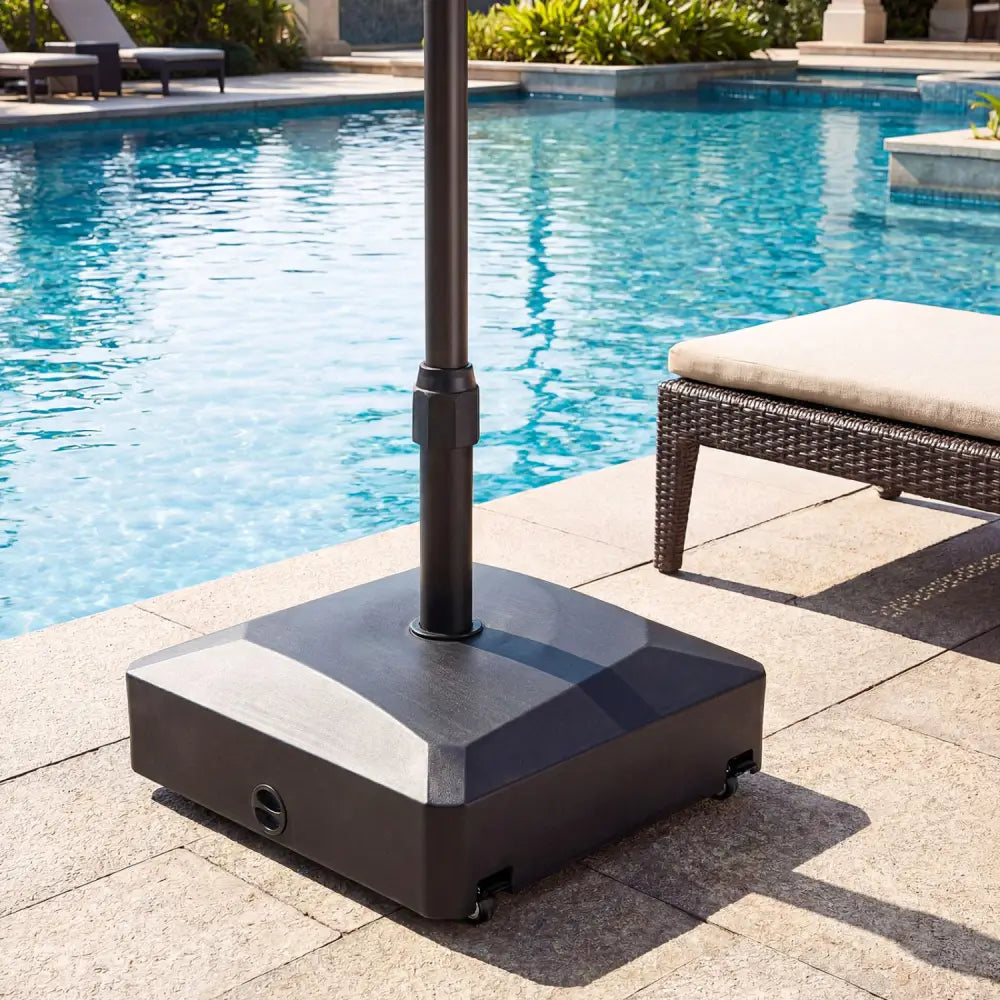 176 LBS Fillable Mobile Umbrella Base with 4 Wheels and 2 Locks-Black - Black - Outdoor Umbrella Bases