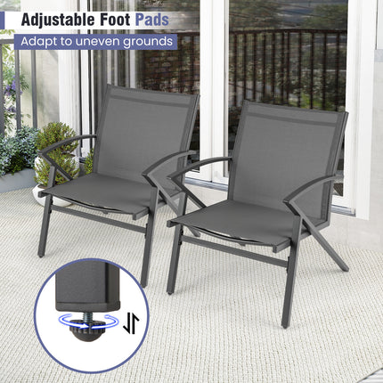 Patio Chairs Set of 2 Lawn Chairs with Heavy Duty Metal Frame-Grey