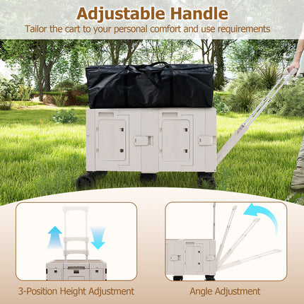 Large Foldable Utility Cart with 2-Tier Storage Crates and Telescoping Handle-White
