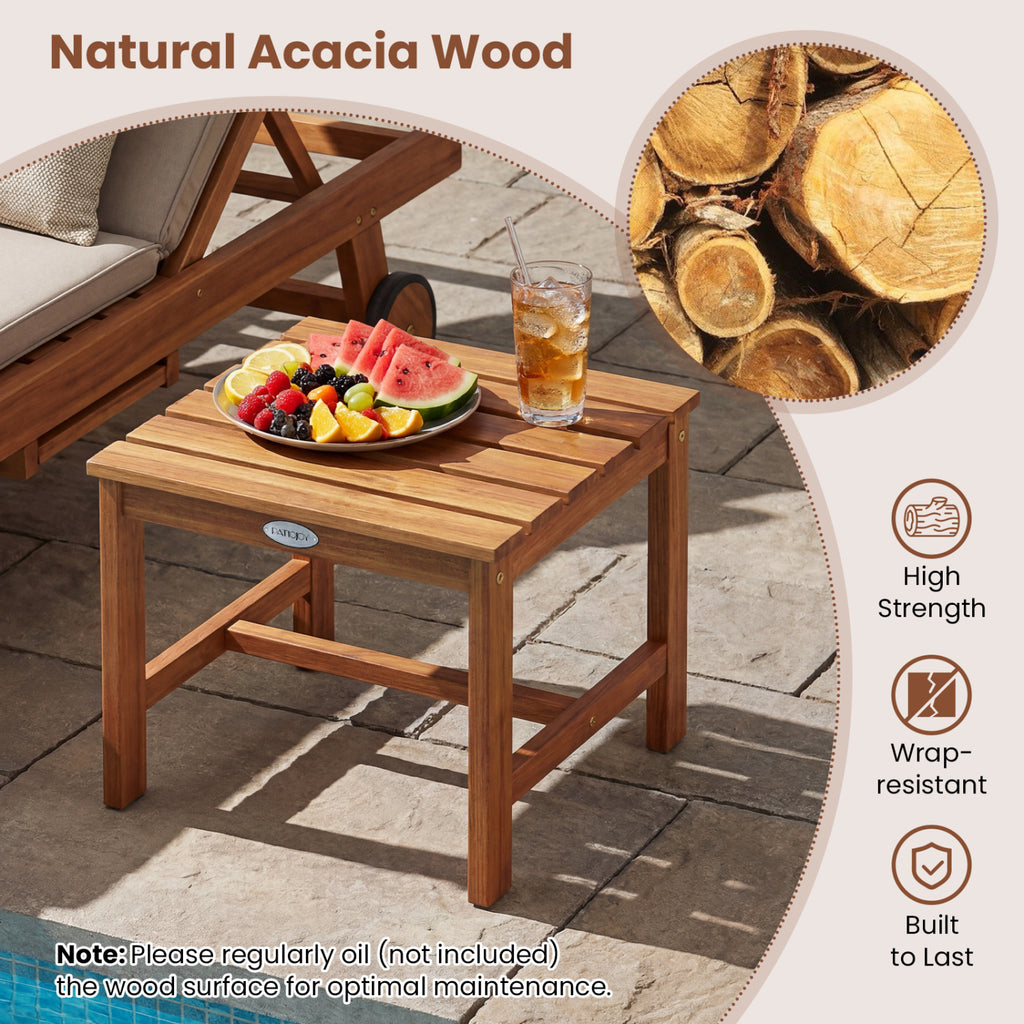 17€ Square Patio Acacia Wood Side Table with Slatted Tabletop-Set of 1