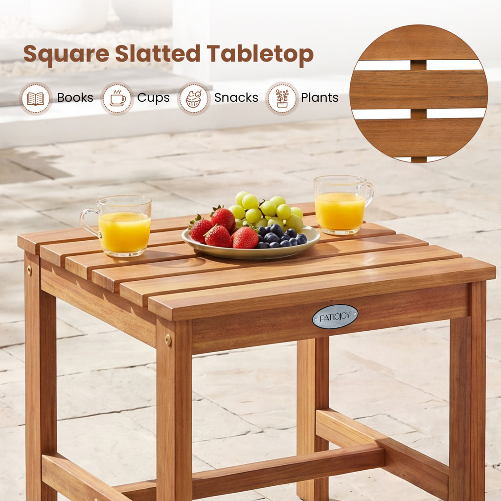 17€ Square Patio Acacia Wood Side Table with Slatted Tabletop-Set of 1