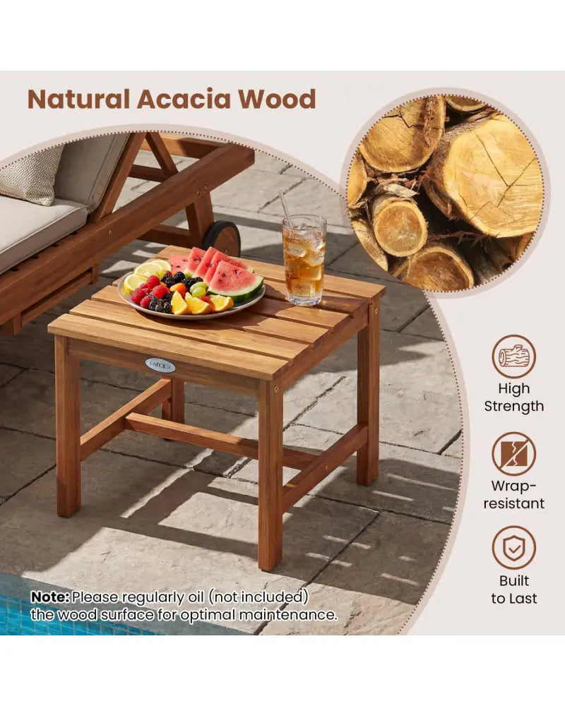 17â€ Square Patio Acacia Wood Side Table with Slatted Tabletop-Set of 2 - End & Side Tables