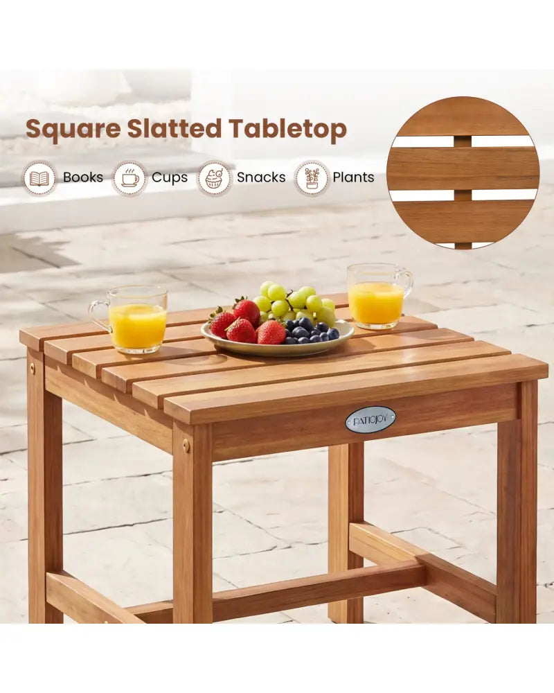 17â€ Square Patio Acacia Wood Side Table with Slatted Tabletop-Set of 2 - End & Side Tables