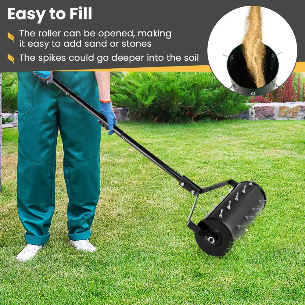 18/21 Inch Manual Lawn Aerator with Detachable Handle-18 inches - Black - Lawn Care Tools