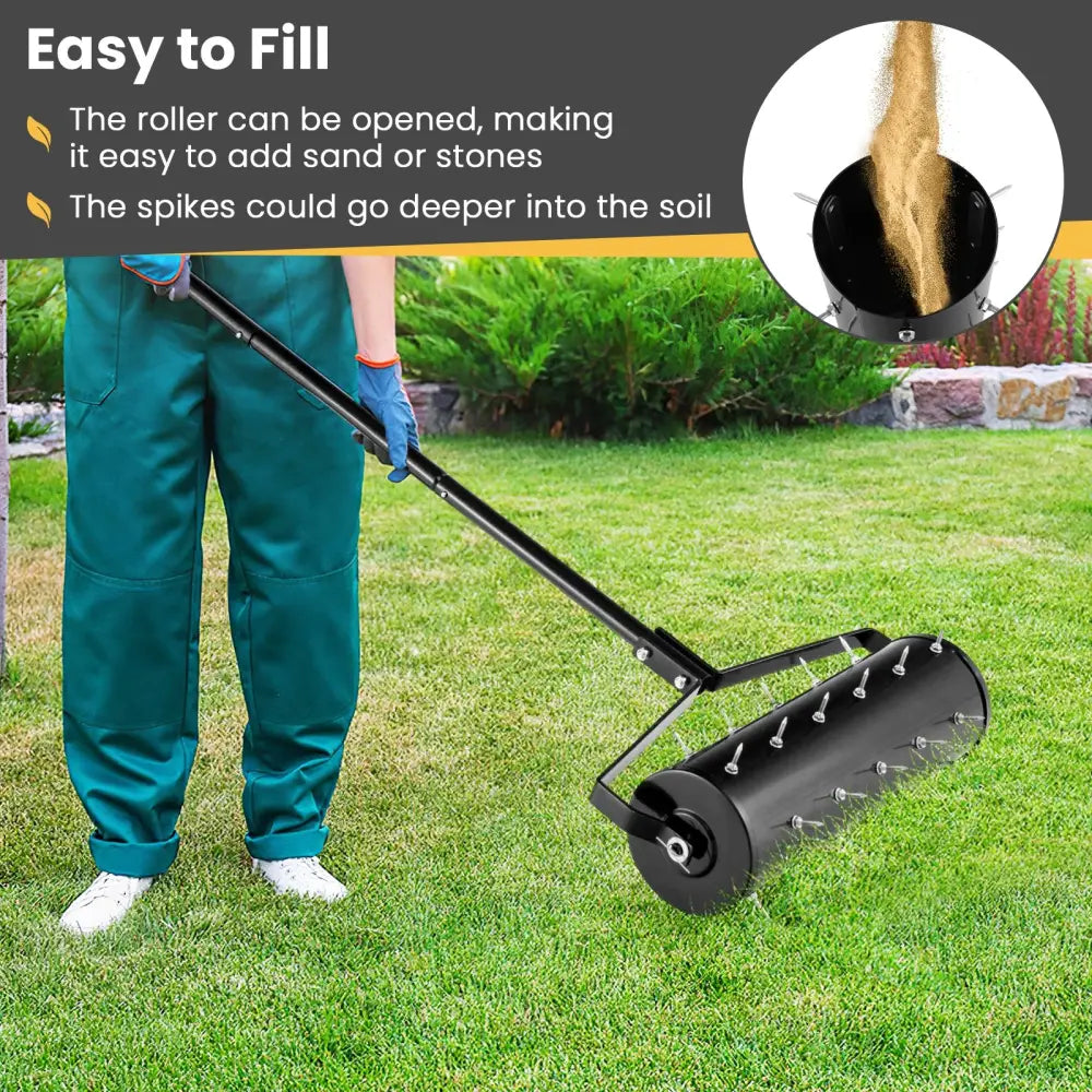 18/21 Inch Manual Lawn Aerator with Detachable Handle-21 inches - Black - Lawn Care Tools