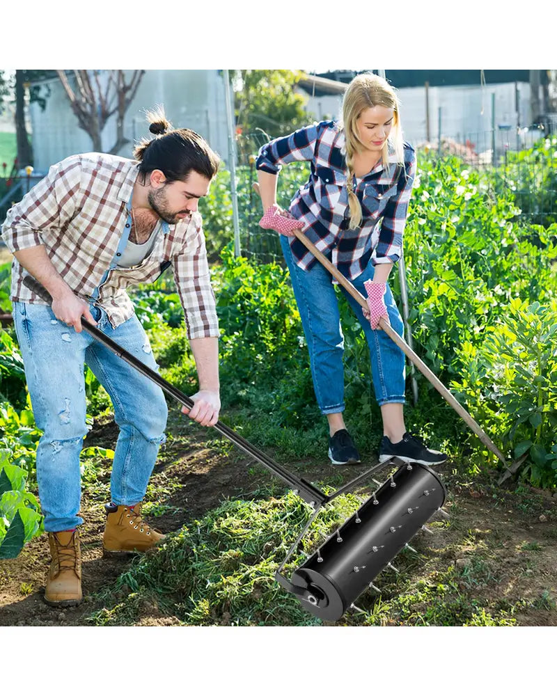 18/21 Inch Manual Lawn Aerator with Detachable Handle-21 inches - Black - Lawn Care Tools
