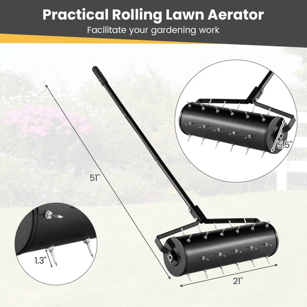 18/21 Inch Manual Lawn Aerator with Detachable Handle-21 inches - Black - Lawn Care Tools