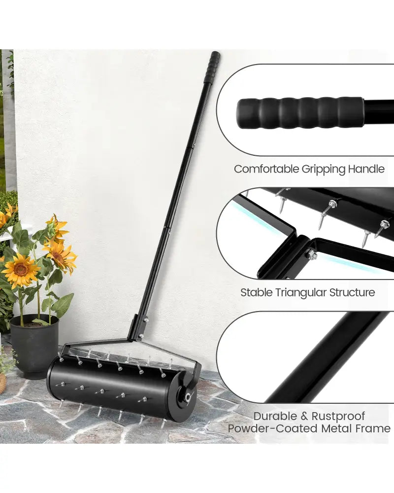 18/21 Inch Manual Lawn Aerator with Detachable Handle-21 inches - Black - Lawn Care Tools