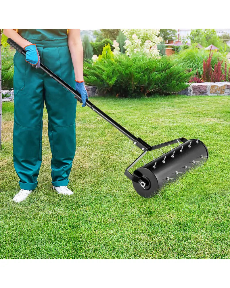 18/21 Inch Manual Lawn Aerator with Detachable Handle-21 inches - Black - Lawn Care Tools