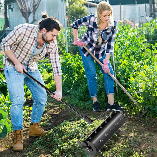 18/21 Inch Manual Lawn Aerator with Detachable Handle-21 inches - Black - Lawn Care Tools