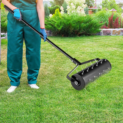 18/21 Inch Manual Lawn Aerator with Detachable Handle-21 inches - Black - Lawn Care Tools