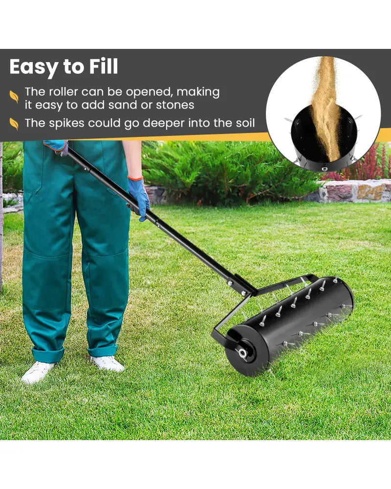 18/21 Inch Manual Lawn Aerator with Detachable Handle-21 inches - Black - Lawn Care Tools