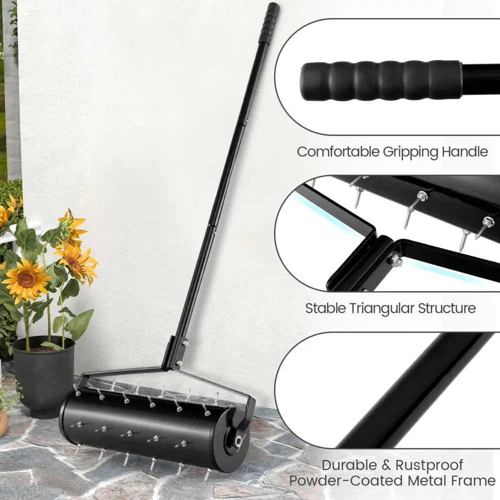 18/21 Inch Manual Lawn Aerator with Detachable Handle-21 inches - Black - Lawn Care Tools