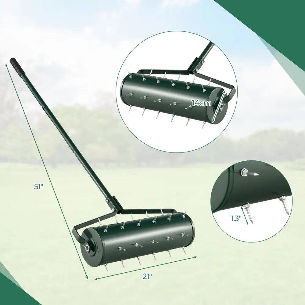 18/21 Inch Manual Lawn Aerator with Detachable Handle Filled with Sand or Stone-21 inches - Green - Lawn Care Tools