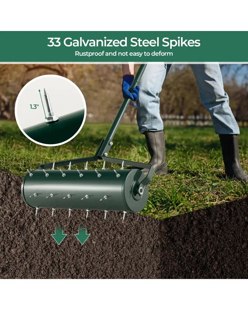 18/21 Inch Manual Lawn Aerator with Detachable Handle Filled with Sand or Stone-21 inches - Green - Lawn Care Tools