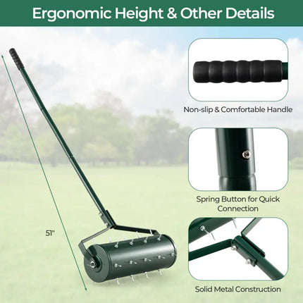 18/21 Inch Manual Lawn Aerator with Detachable Handle Filled with Sand or Stone-18 inches - Green - Lawn Care Tools