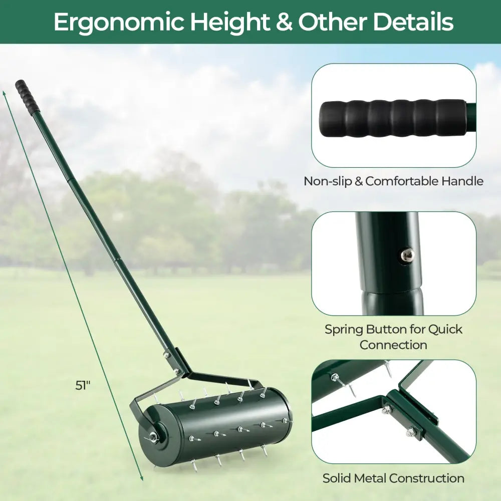 18/21 Inch Manual Lawn Aerator with Detachable Handle Filled with Sand or Stone-18 inches - Green - Lawn Care Tools