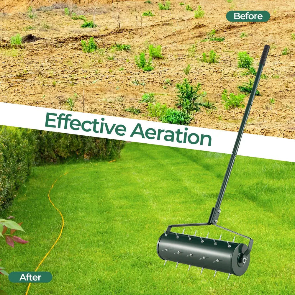 18/21 Inch Manual Lawn Aerator with Detachable Handle Filled with Sand or Stone-21 inches - Green - Lawn Care Tools