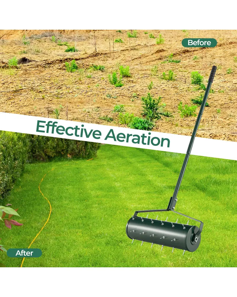 18/21 Inch Manual Lawn Aerator with Detachable Handle Filled with Sand or Stone-21 inches - Green - Lawn Care Tools