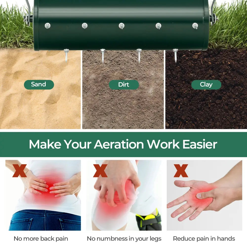 18/21 Inch Manual Lawn Aerator with Detachable Handle Filled with Sand or Stone-18 inches - Green - Lawn Care Tools