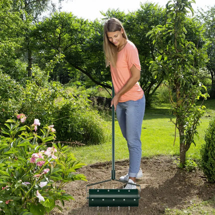 18/21 Inch Manual Lawn Aerator with Detachable Handle Filled with Sand or Stone-18 inches - Green - Lawn Care Tools
