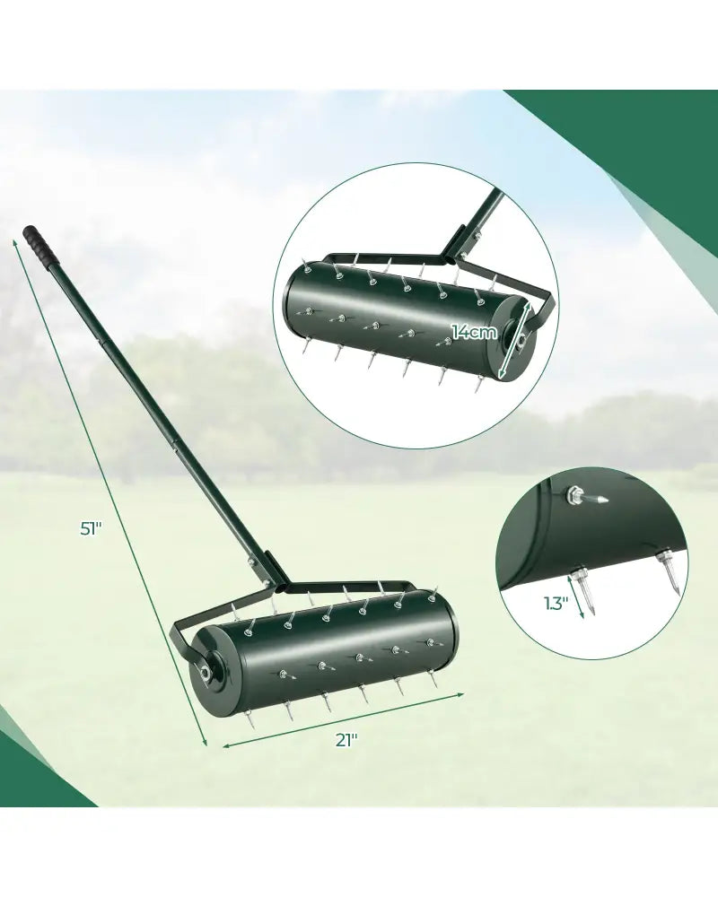 18/21 Inch Manual Lawn Aerator with Detachable Handle Filled with Sand or Stone-21 inches - Green - Lawn Care Tools