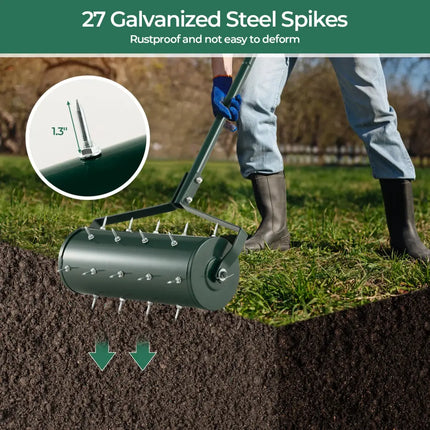 18/21 Inch Manual Lawn Aerator with Detachable Handle Filled with Sand or Stone-18 inches - Green - Lawn Care Tools