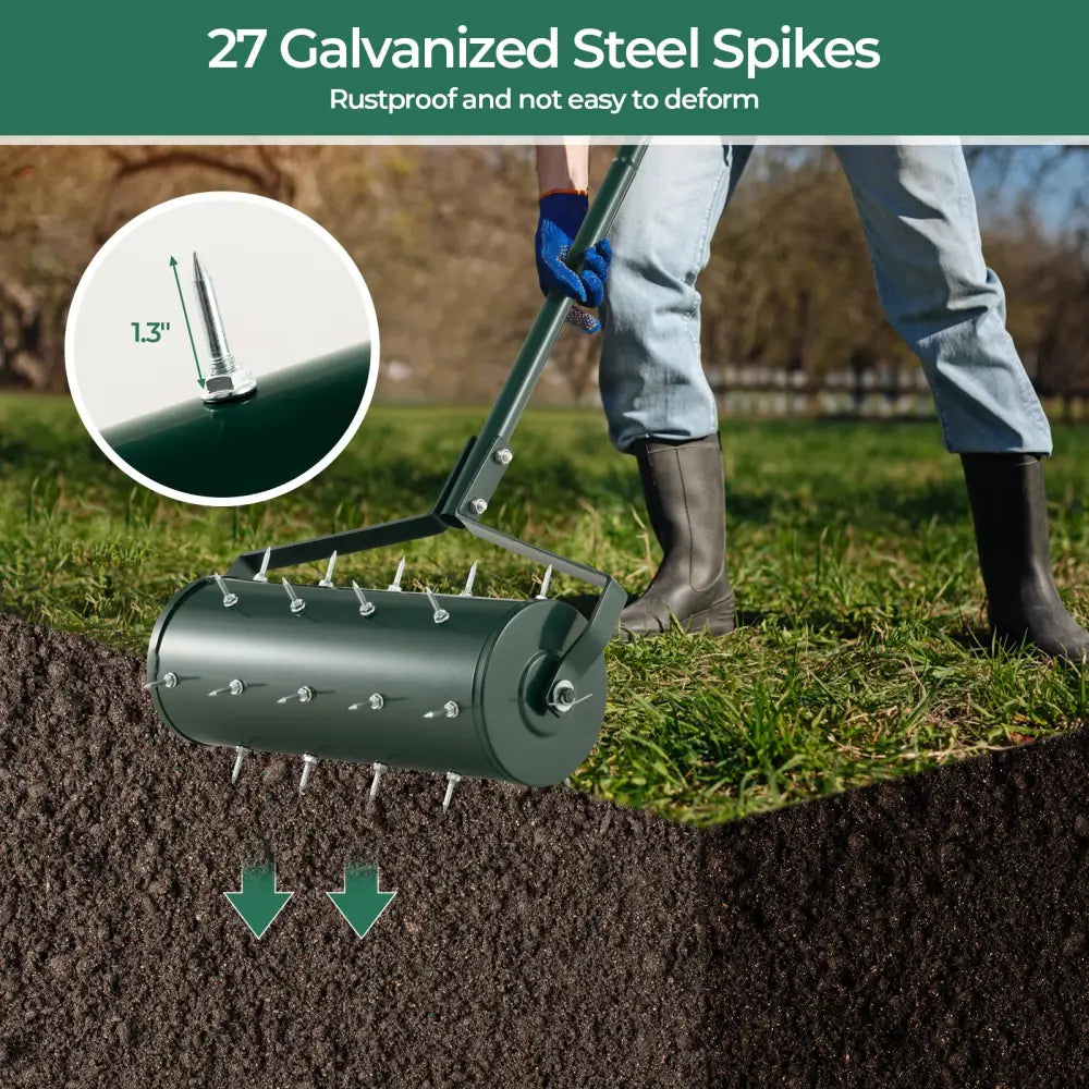 18/21 Inch Manual Lawn Aerator with Detachable Handle Filled with Sand or Stone-18 inches - Green - Lawn Care Tools