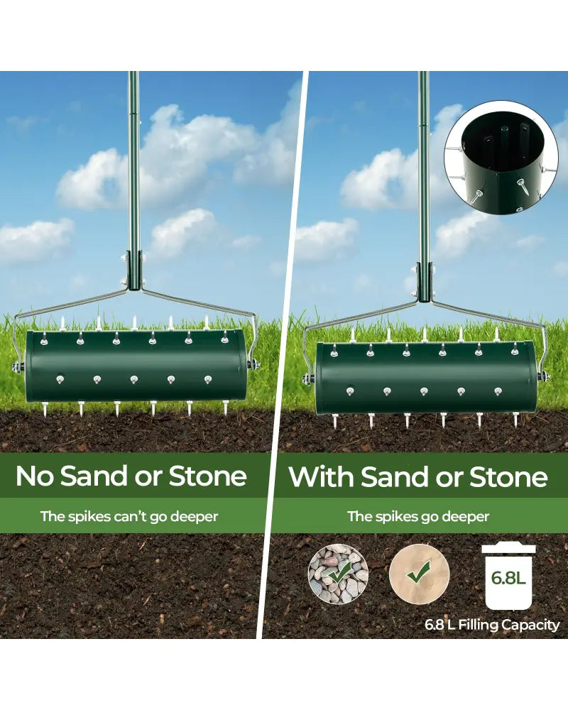 18/21 Inch Manual Lawn Aerator with Detachable Handle Filled with Sand or Stone-21 inches - Green - Lawn Care Tools