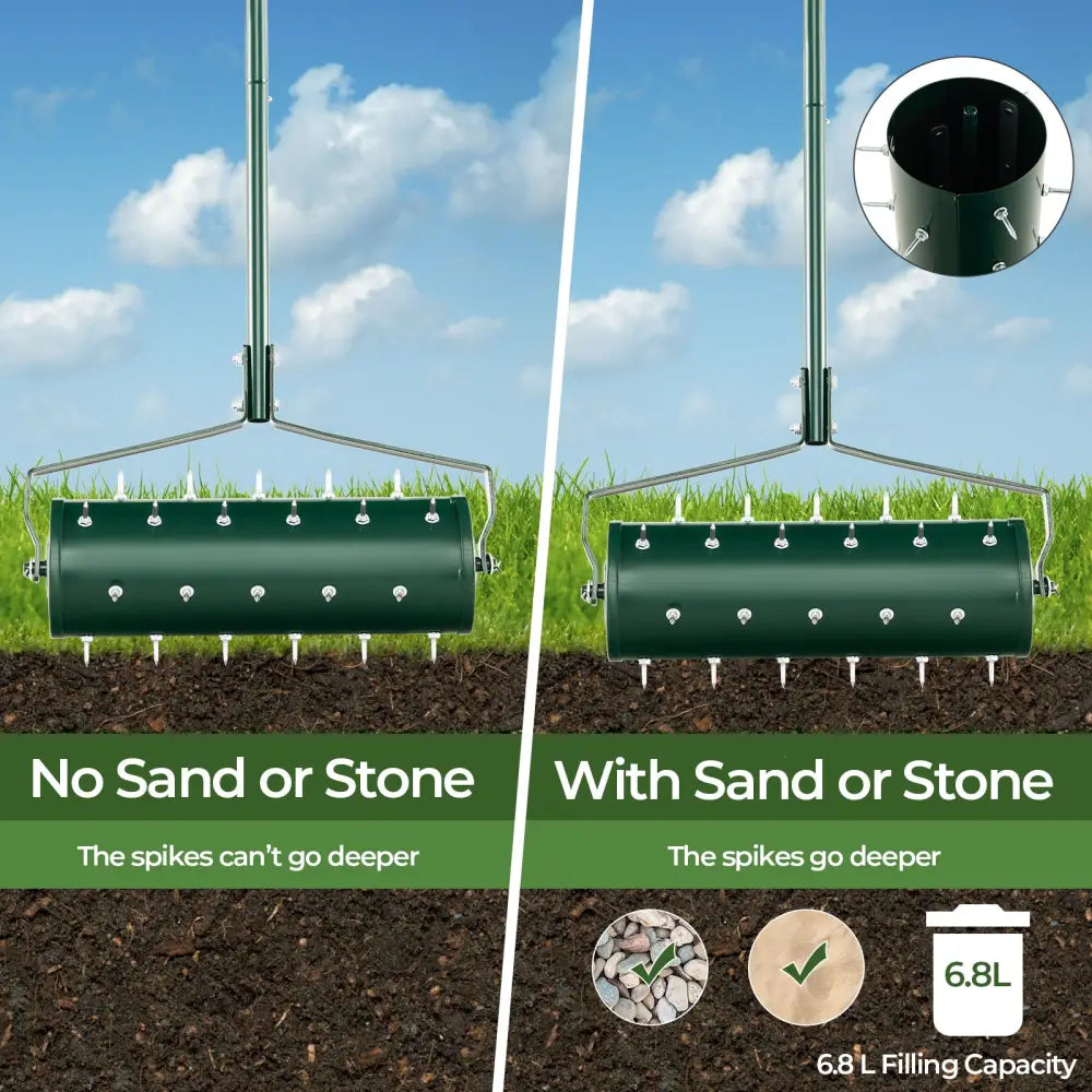 18/21 Inch Manual Lawn Aerator with Detachable Handle Filled with Sand or Stone-21 inches - Green - Lawn Care Tools