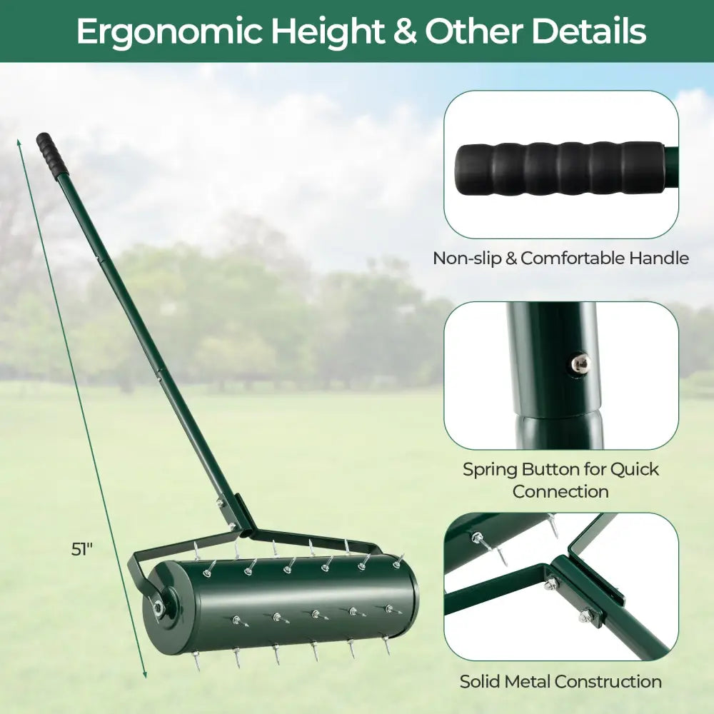 18/21 Inch Manual Lawn Aerator with Detachable Handle Filled with Sand or Stone-21 inches - Green - Lawn Care Tools