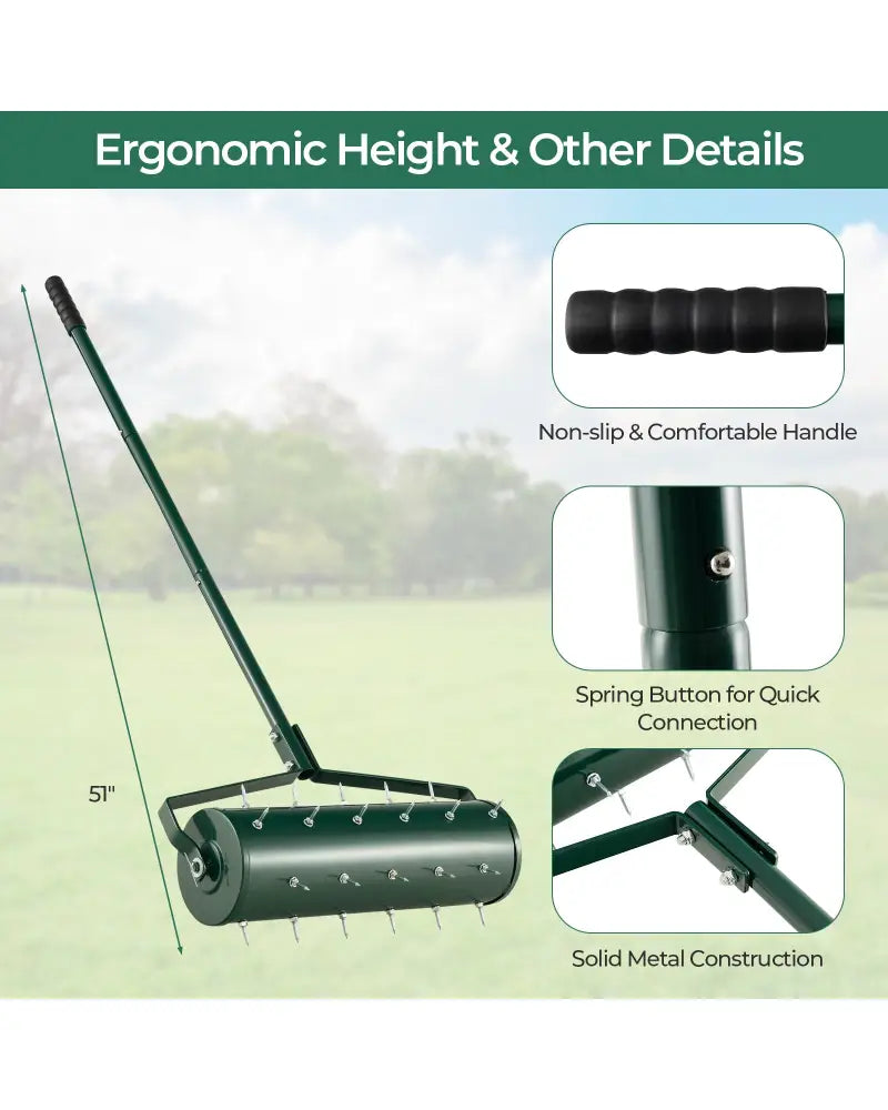 18/21 Inch Manual Lawn Aerator with Detachable Handle Filled with Sand or Stone-21 inches - Green - Lawn Care Tools