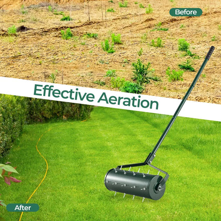 18/21 Inch Manual Lawn Aerator with Detachable Handle Filled with Sand or Stone-18 inches - Green - Lawn Care Tools