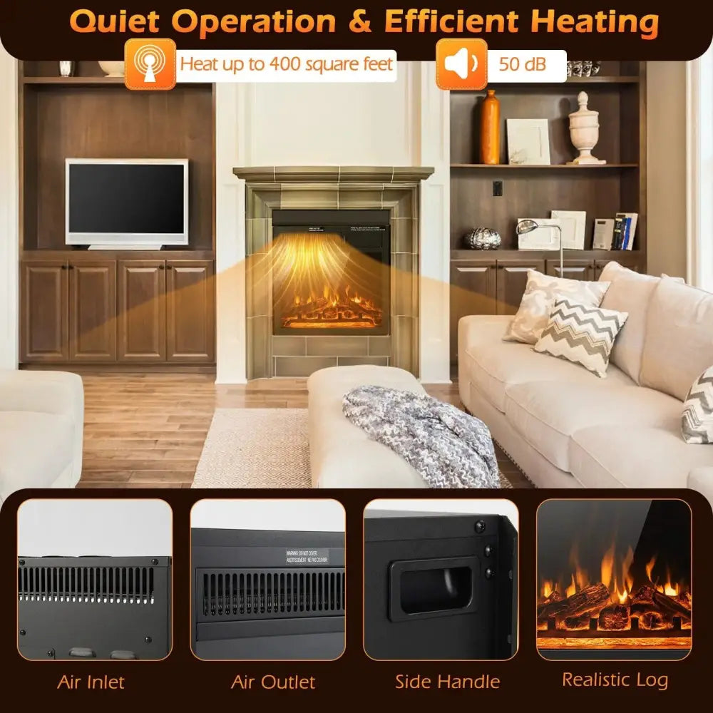 18/22.5 Inch Electric Fireplace Insert with 7-Level Adjustable Flame Brightness Costway
