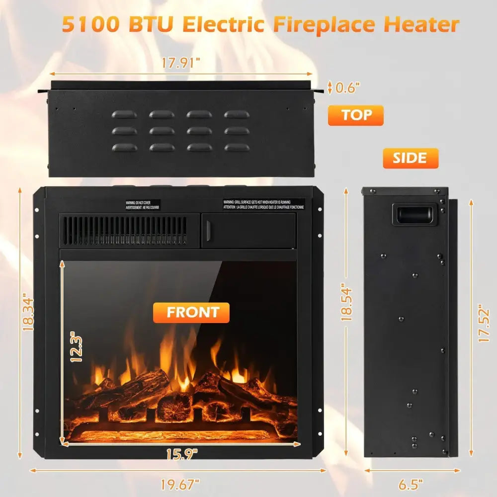 18/22.5 Inch Electric Fireplace Insert with 7-Level Adjustable Flame Brightness Costway