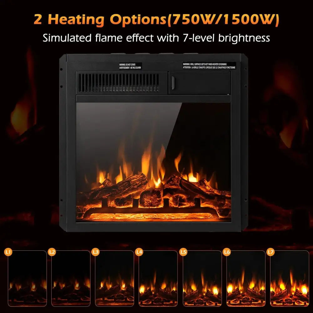 18/22.5 Inch Electric Fireplace Insert with 7-Level Adjustable Flame Brightness Costway