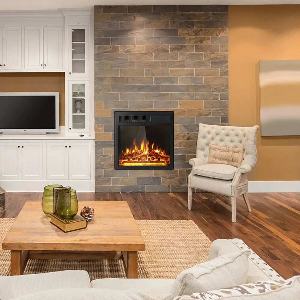 18/22.5 Inch Electric Fireplace Insert with 7-Level Adjustable Flame Brightness Costway