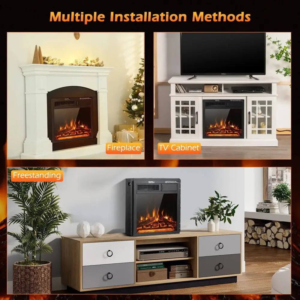 18/22.5 Inch Electric Fireplace Insert with 7-Level Adjustable Flame Brightness Costway