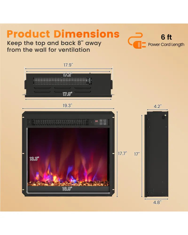 18/23/26 Inch 1500W Electric Fireplace Insert with Remote Control-18 inches - Black - Fireplaces