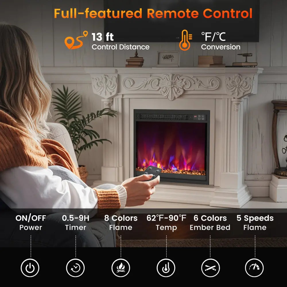 18/23/26 Inch 1500W Electric Fireplace Insert with Remote Control-18 inches - Black - Fireplaces