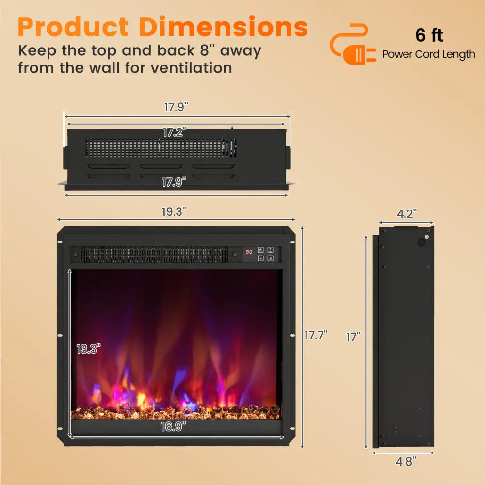 18/23/26 Inch 1500W Electric Fireplace Insert with Remote Control-18 inches - Black - Fireplaces